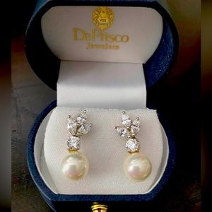 Del Prisco Cubic Zirconia and Pearl Drop Earrings